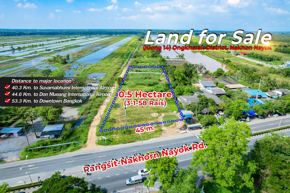 ที่ดินติดถนนรังสิต-นครนายก คลอง 14 (เยื้องมหาวิทยาลัยนานาชาติเซนต์เทเรซ่า) 1