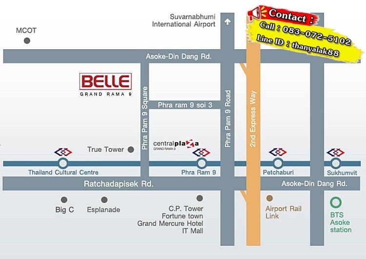 ให้เช่า Condo Belle Grand Rama 9 ใกล้ MRT พระราม 9 ขนาด 48.47 ตารางเมตร 1 ห้องนอน ชั้น22 ตึกA2 วิวสวย ตกแต่งครบตามรูป 12