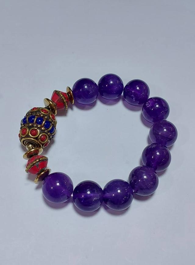 ข้อมือหิน Amethysts 14mm ลูกปัดเนปาล ยาว 18 cm. 6