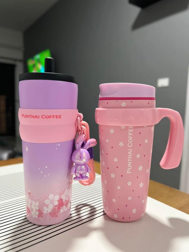 แก้วกาแฟพันธุ์ไทยสีชมพู ลายดอกซากุระ (limited edition) มือ1 แกะกล่อง 2