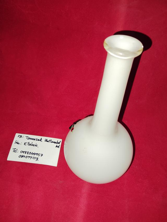 แจกัน Murano blown glass vase, white glass and green and red floral decoration  4