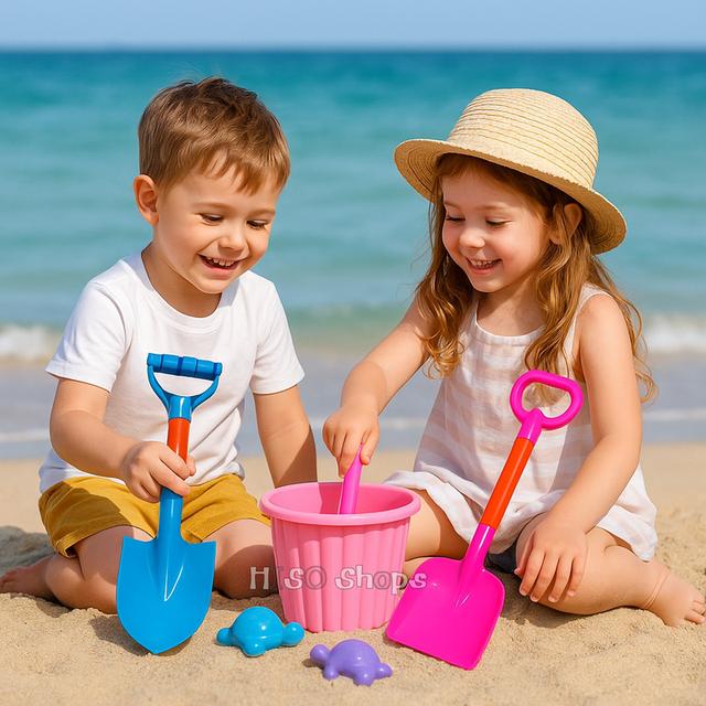 SET เล่นทรายพรีเมียม 5 ชิ้น สุดยอดของขวัญสำหรับเด็ก ถังใหญ่จุใจ พลั่วขุดและที่ตักทรายดีไซน์พิเศษ ยาว 39 ซม พร้อมแม่พิมพ์รูปสัตว์ 5