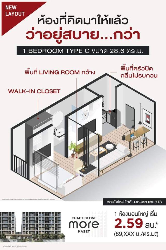 CM04402 ขายดาวน์ คอนโด แชปเตอร์วัน มอร์ เกษตร Chapter One More Kaset คอนโดพร้อมอยู่เดือนมีนาคม ปี 2569 ซอยพหลโยธิน 40 แยก 1 3