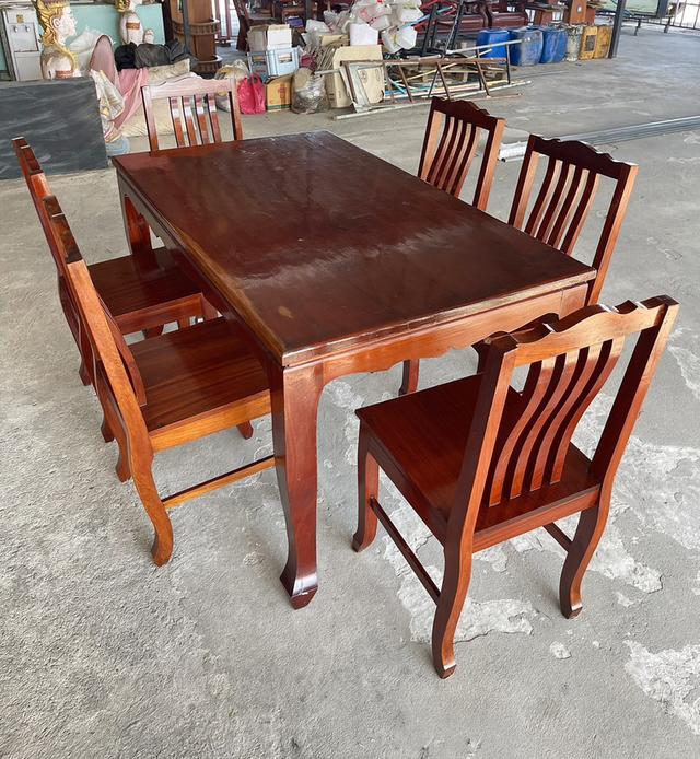 ชุดโต๊ะไม้ประดู่ 6ที่นั่ง โต๊ะไม้ประดู่แผ่นเดียว โต๊ะรับประทานอาหารไม้ประดู่ 5