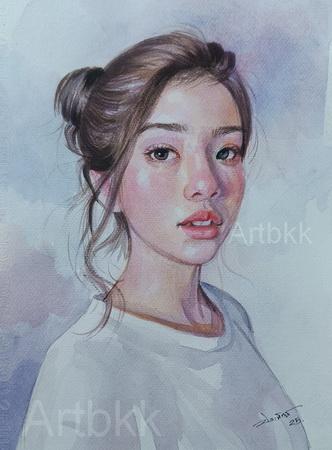 ภาพวาดสีน้ำคนเหมือนเป็นของขวัญให้แฟน