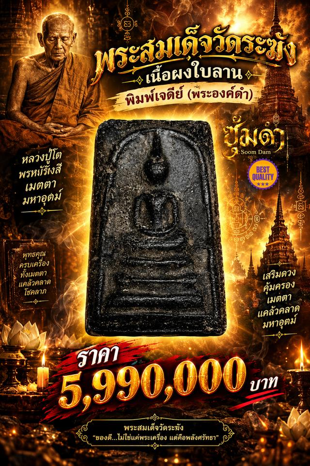 🔥 พระสมเด็จวัดระฆัง เนื้อผงใบลาน พิมพ์เจดีย์ (พระองค์ดำ) แท้100%