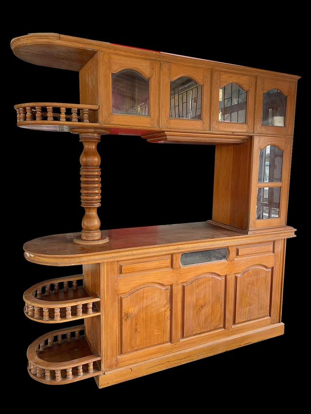 ตู้บาร์ไม้สักทอง เคาน์เตอร์บาร์ไม้สัก 3ชั้น บานกระจก ไม้สักทองคุณภาพ