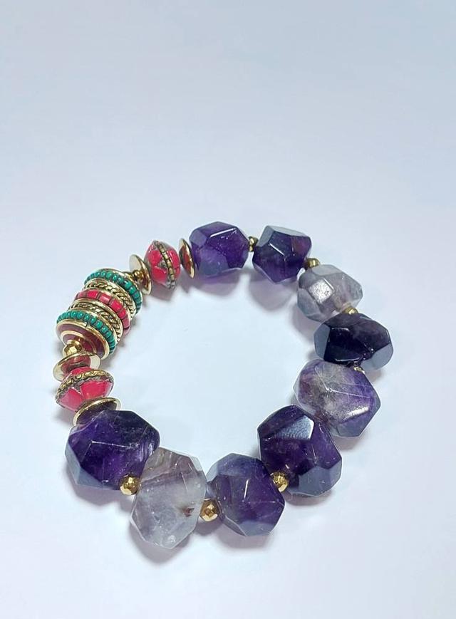 หินAmethysts คั่นแร่เฮมาไทต์ลูกปัดเนปาล 13×14 mm ยาว 18 cm. 7