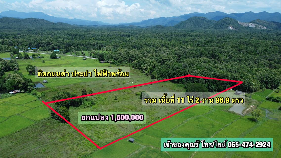 ที่ดิน 11 ไร่ ติดถนนดำ น้ำไฟพร้อม 5