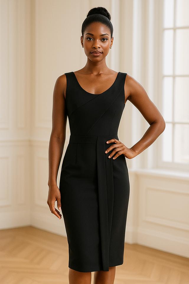 เดรสเข้ารูปสีดําดีไซน์ทับซ้อน (Black Overlap/Drape Detail Sheath Dress)@SP030