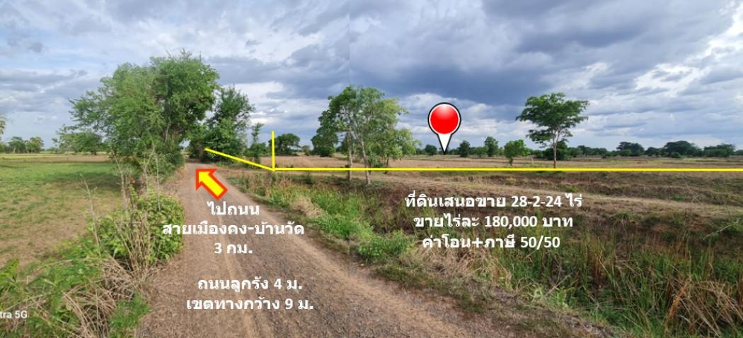 ขาย ที่ดิน แยกจากถนนสายเมืองคง-บ้านวัด ทล.2160 เข้า ย่านชุมชนบ้านเก่า สภาพที่นา 28 ไร่ 2 งาน 24 ตรว ห่างจากถนนคอนกรีตเพี 5