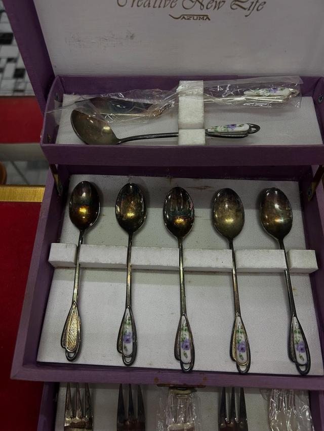ชุดช้อนซ่อมเคลือบเงิน 12 ชิ้ยพร้อมกล่อง งาน silver plates 2