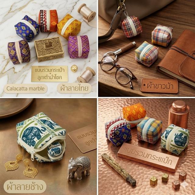 รวมกระเป๋าใส่เหรียญ ใส่หงส์ไทยได้<ลูกเต๋านำโชค> ติดห่วง ลายไทย ลายช้าง ผ้าขาวม้า ของฝาก ของชำร่วยไทยๆ รูปที่ 2