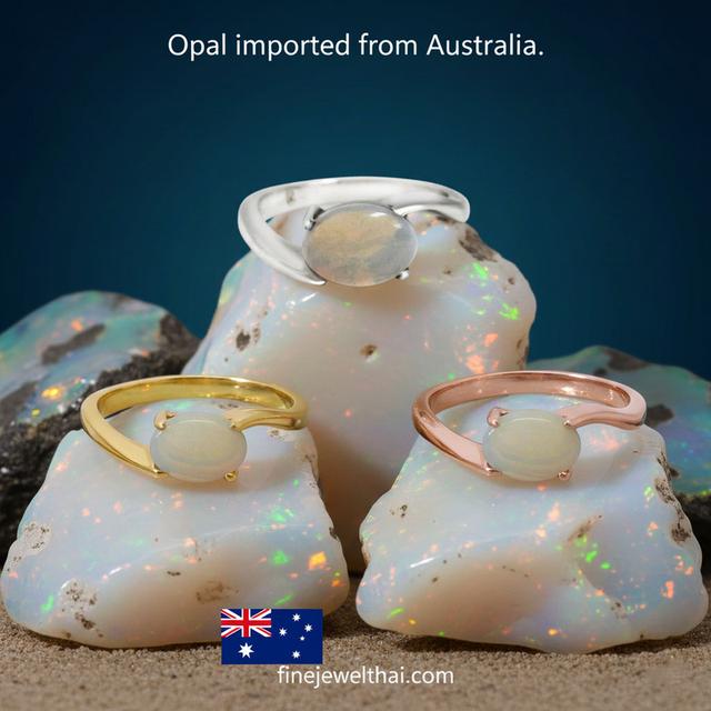 Finejewelthai แหวนโอปอล พลอยแท้ พลอยประจำเดือนเกิด Opal Ring R1031op