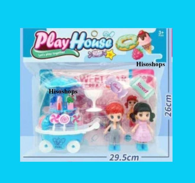 Mini Play House รถเข็นไอศกรีมมินิ รถขายไอติม พร้อมตุ๊กตา 2 ตัว และอุปกรณ์หลายหลายชิ้น คละแบบ งานน่ารักๆ 2