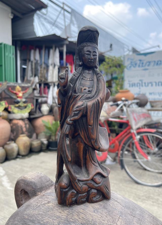 กวนอิมไม้แกะ ปางประทานพร พระโพธิสัตว์กวนอิมแกะสลัก ไม้กฤษณา สูง12นิ้ว 2