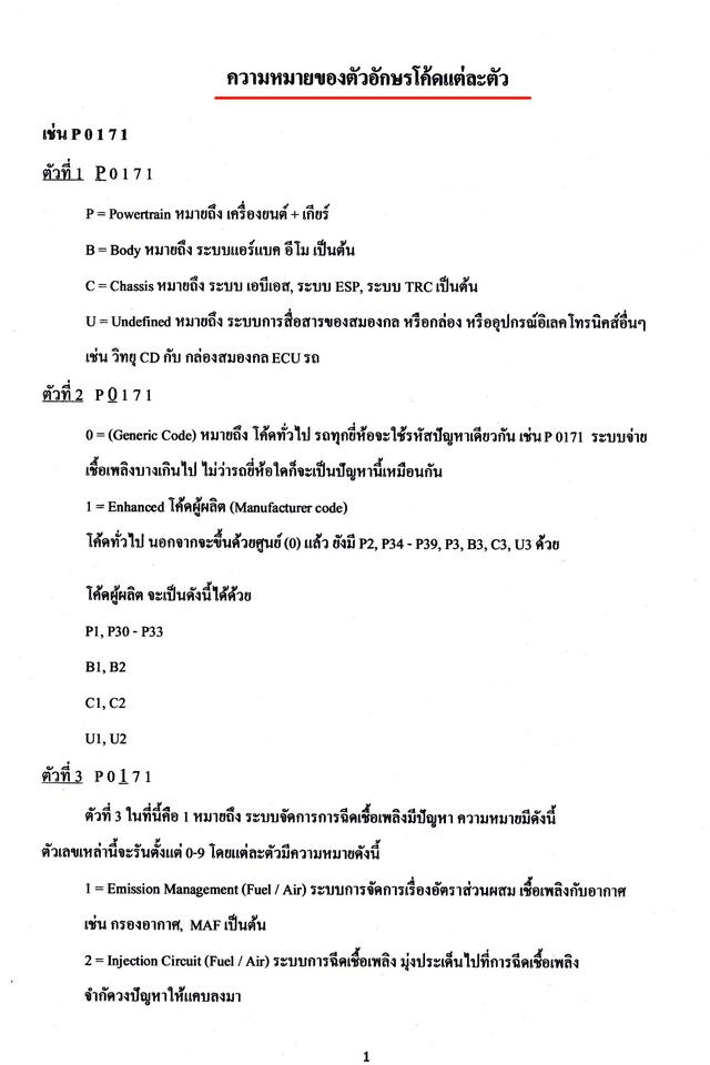 สมุดโค้ด OBD แปลไทย