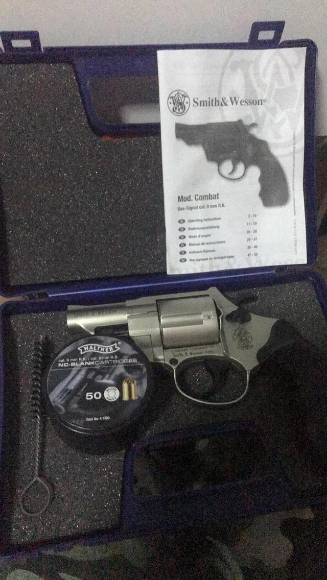 ปืนสำหรับแสดงหนังเสียงเปล่า Blank Gun ยี่ห้อ UMAREX : Smith & Wesson COMBAT nickel, plastic grips, cal. 9mm RK 2