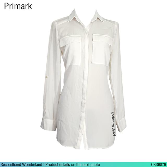 USED Primark - Sheer Cream Pocket Shirt | เสื้อเชิ้ตสีครีม เสื้อซีทรู แขนยาว คอปก ทรงใหญ่ สีพื้น ทำงาน แท้ มือสอง