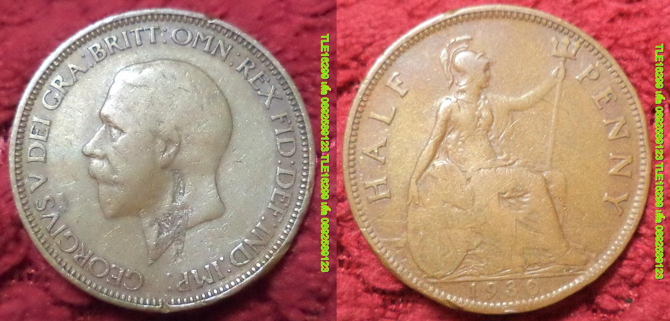 ENX00449 เหรียญ Georgivs Great Britain 1930 Half Penny เนื้อทองแดง พร้อมส่งems