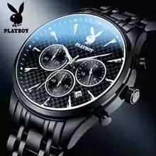 นาฬิกา PLAYBOY นาฬิกาข้อมือผู้ชายกันน้ํา สายสแตนเลสเรืองแสง มีปฏิทิน หน้าปัดขนาดใหญ่  12