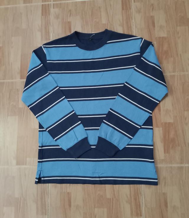 ⚫🔵UNIQLO เสื้อแขนยาวลายทางสีฟ้า-กรม ผ้าคอตต้อน สียังออกเข้มสวย สภาพดี สะอาด