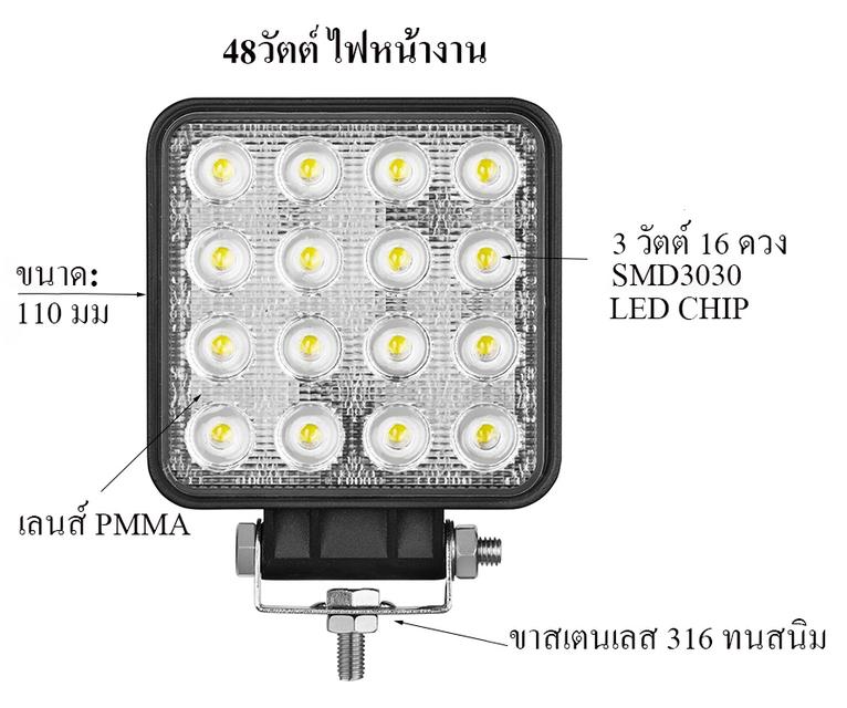 ไฟตกหมึก 4.2x4.2 นิ้ว 48 วัตต์ ไฟ 12-24 โวลท์ ให้แสงสีแดง