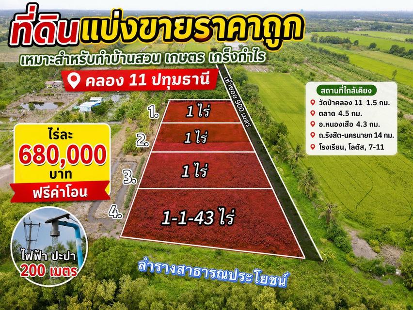 ขายที่ดินเหมาะสำหรับทำบ้าน ทำสวนและการเกษตร คลอง 11 ตำบล นพรัตน์ อำเภอ หนองเสือ ปทุมธานี 1