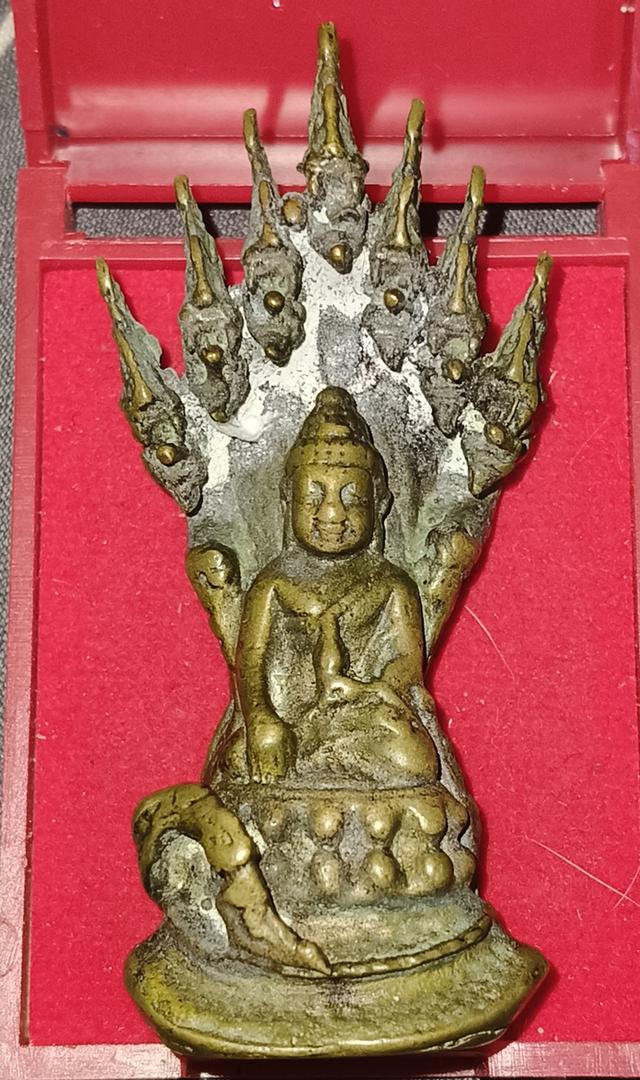 พระบูชานาคปรกเก่า เนื้อทองผสมหล่อโบราณ ขนาดพกพา 2.5 นิ้ว ศิลปะสวยงามน่าสะสม