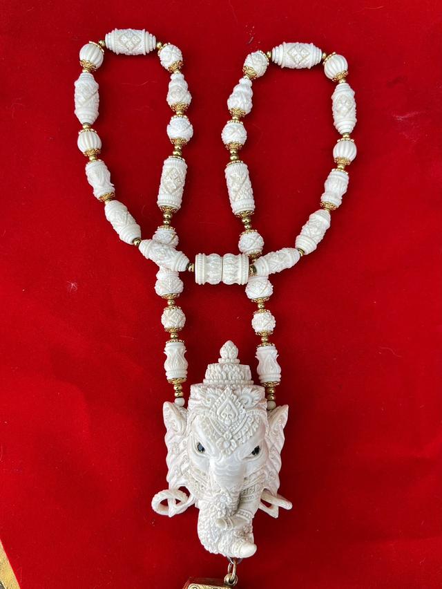 สร้อยงาช้างแกะสลัก สร้อยคองาช้าง สร้อยงาช้างแท้ทั้งเส้น ขนาดยาง14นิ้ว ปลายงาแกะสลัก 5