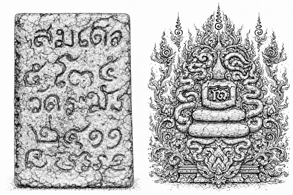 พระสมเด็จพิมพ์ยันต์ยุ่ง วัดระฆัง ปี 2411 - Phra Somdej(致)Wat Rakhang,帶有忙碌護身符的護身符,1868 年 รูปย่อยที่ 3