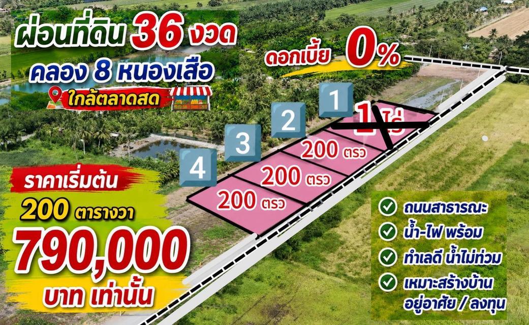 ขายที่ดินเงินผ่อนตำบลบึงบอน อำเภอหนองเสือ ปทุมธานี 1