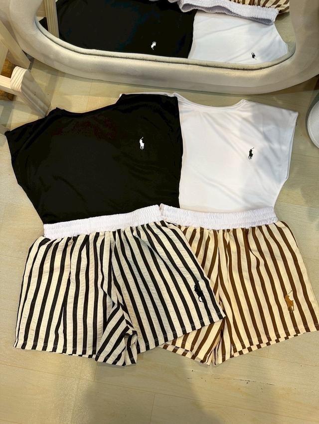 เสื้อแขนกุด + กางเกงขาสั้นลายริ้ว