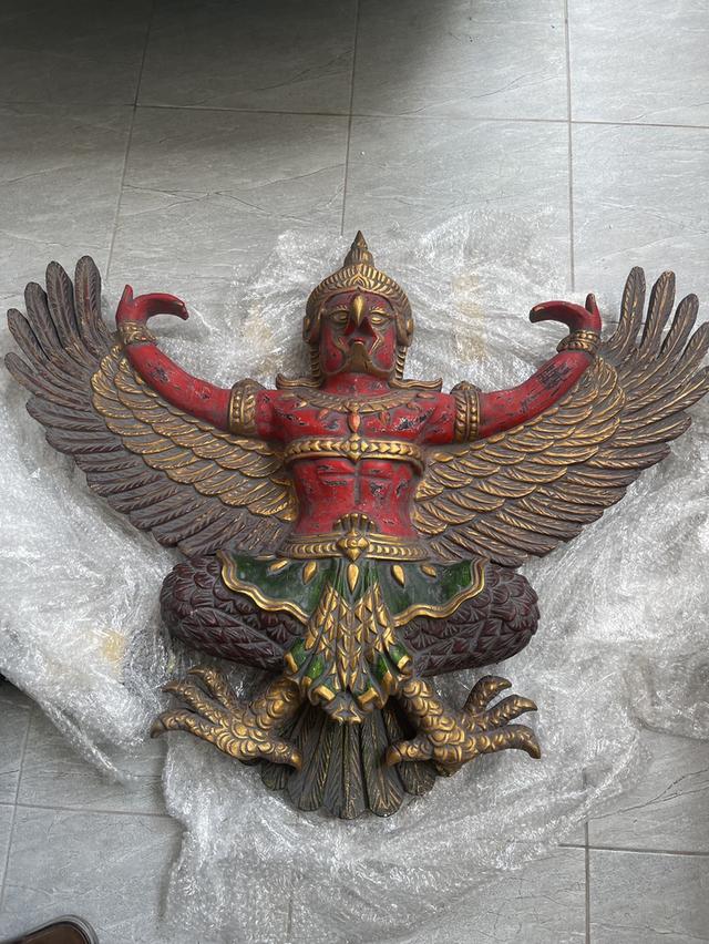 พญาครุฑไม้สัก องค์ใหญ่ ขนาด1เมตร20ซม ครุฑไม้แกะ