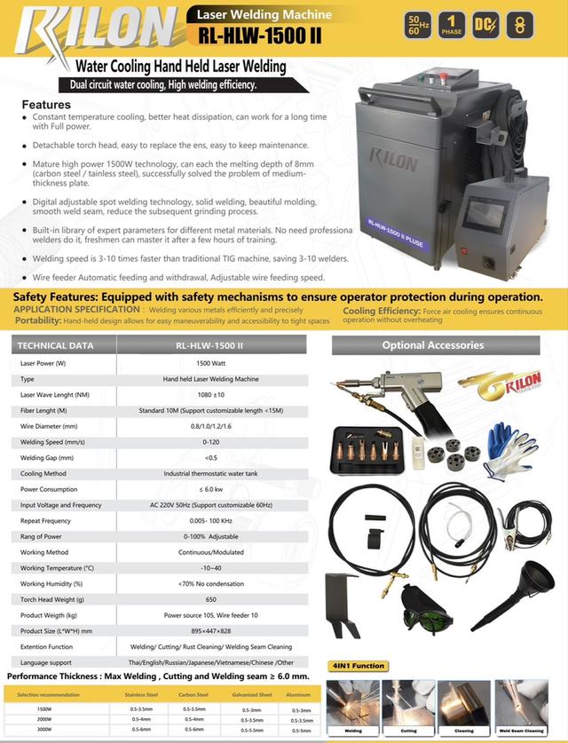 เครื่องเชื่อมเลเซอร์ LASER1500W 220V RILON FIBER LASER