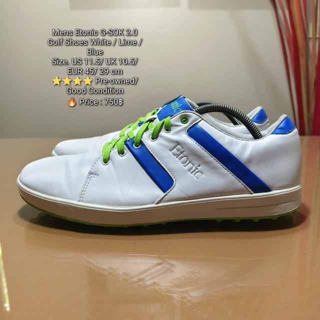 Mens Etonic G-SOK 2.0 Golf Shoes White / Lime / BlueSize. US 11.5/ UK 10.5/ EUR 45/ 29 cm⭐⭐⭐⭐ Pre-owned/ Good Condition🔥 Price : 750฿