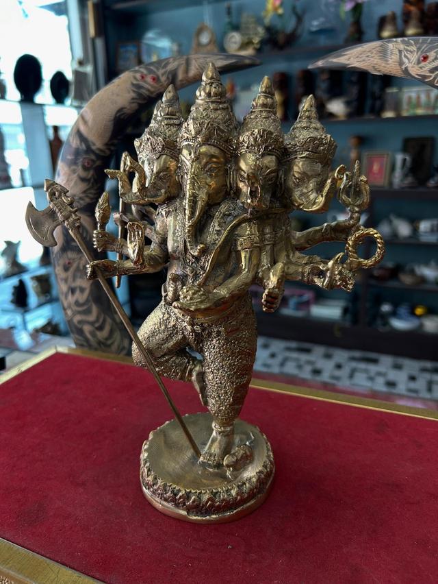 รูปหล่อพระพิฆเนศ 5 เศียร  เนื้อทองเหลือขัดเงา 5