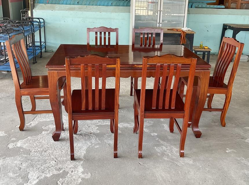 ชุดโต๊ะไม้ประดู่ 6ที่นั่ง โต๊ะไม้ประดู่แผ่นเดียว โต๊ะรับประทานอาหารไม้ประดู่ 4