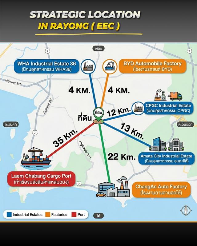 ขายที่ดิน 48 ไร่ ผังม่วงลาย ถมแล้ว ใกล้ BYD / WHA36 เขต EEC ทำโรงงานได้ 2
