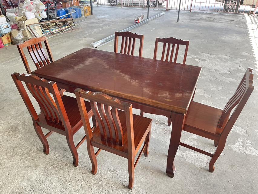 ชุดโต๊ะไม้ประดู่ 6ที่นั่ง โต๊ะไม้ประดู่แผ่นเดียว โต๊ะรับประทานอาหารไม้ประดู่ 6
