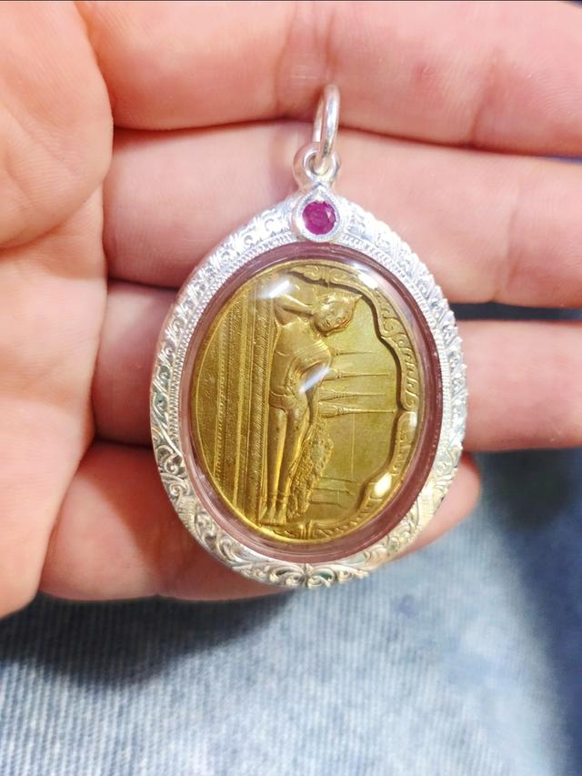 พระนอนเลี่ยมเงินแท้ประดับทับทิม