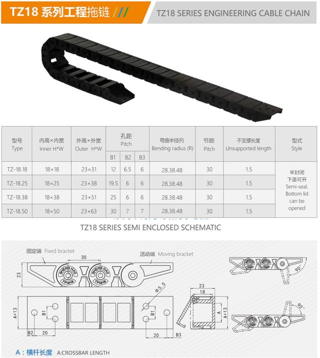 กระดูกงูร้อยสายไฟพลาสติก plastic cable drag chain nylon 4