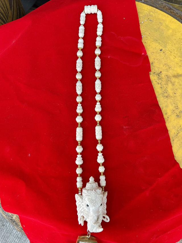 สร้อยงาช้างแกะสลัก สร้อยงาช้างแท้ทั้งเส้น ขนาดยาง14นิ้ว สร้อยคองาช้าง ปลายงาแกะสลัก 9