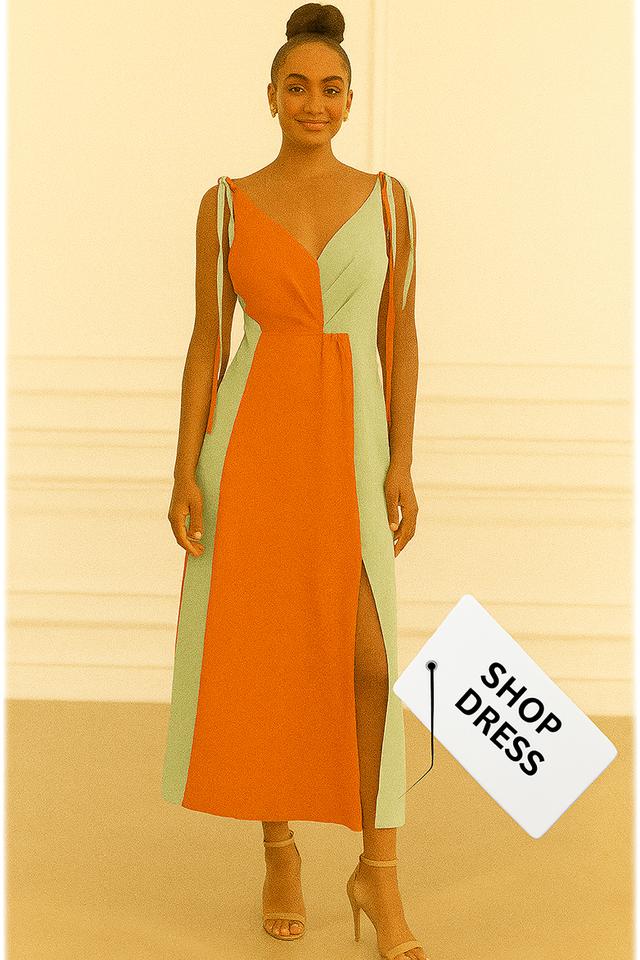 เดรสสลิปมิดี้สีทูโทน เดรส Color-Block Slip Midi @SP042