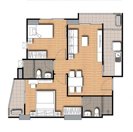 เจ้าของ ให้เช่าคอนโด ศุภาลัย เวอเรนด้า พระราม 9 ชั้น 21 ขนาด 2 ห้องนอน 2 ห้องน้ำ 2 ระเบียง ครัวปิด พื้นที่ 64.58 ตรม. เป็นห้อง 2 ห้องนอนที่ตำแหน่งและผ 12