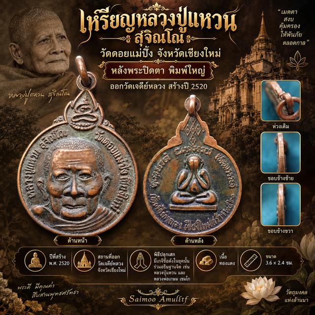 🔸เหรียญหลวงปู่แหวน สุจิณโณวัดดอยแม่ปั๋ง จ.เชียงใหม่หลังพระปิดตา