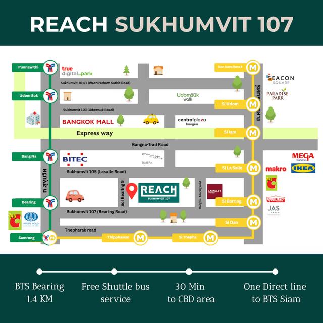 🌿 Your Affordable Urban Escape Awaits Welcome to Reach Sukhumvit 107 – just 1.4 km from BTS Bearing 10