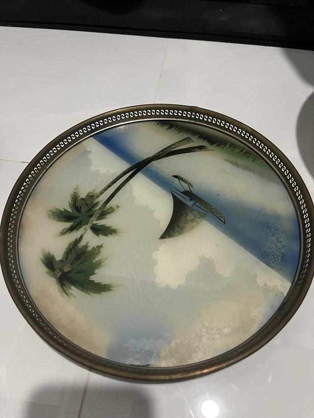 พานทองเกลืองลายดอกไม้ ถาดกลม 2