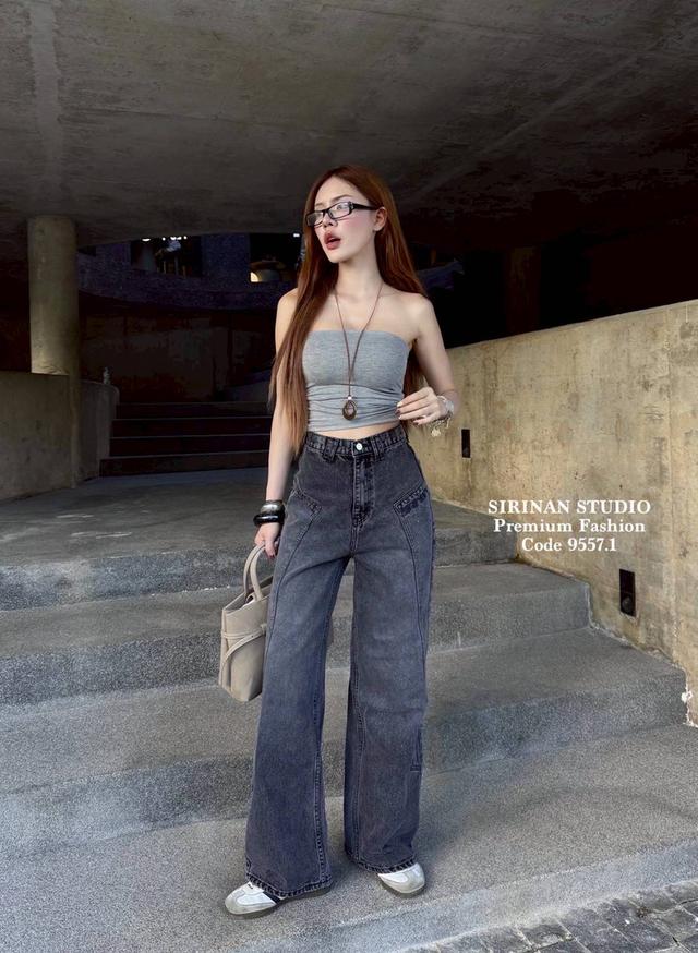 กางเกงยีนส์ขากระบอกเอวสูง 8