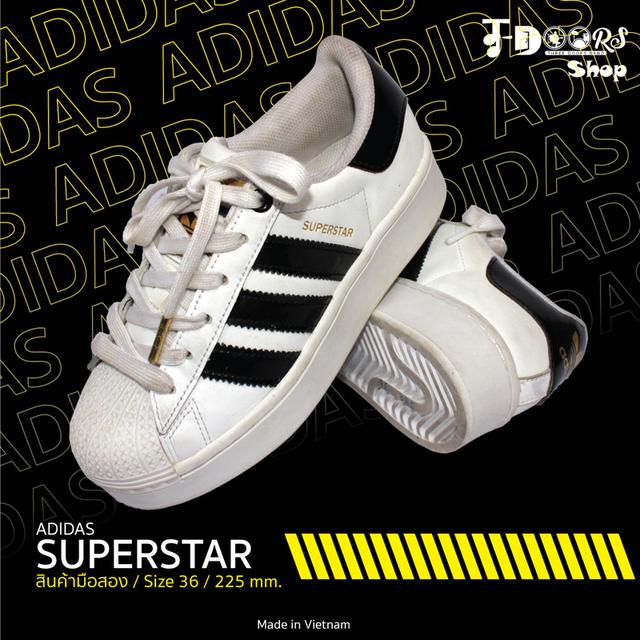 Adidas รองเท้าผ้าใบมือสอง Superstar สีขาว สภาพงามๆ จัดส่งฟรี!!! เก็บปลายทาง